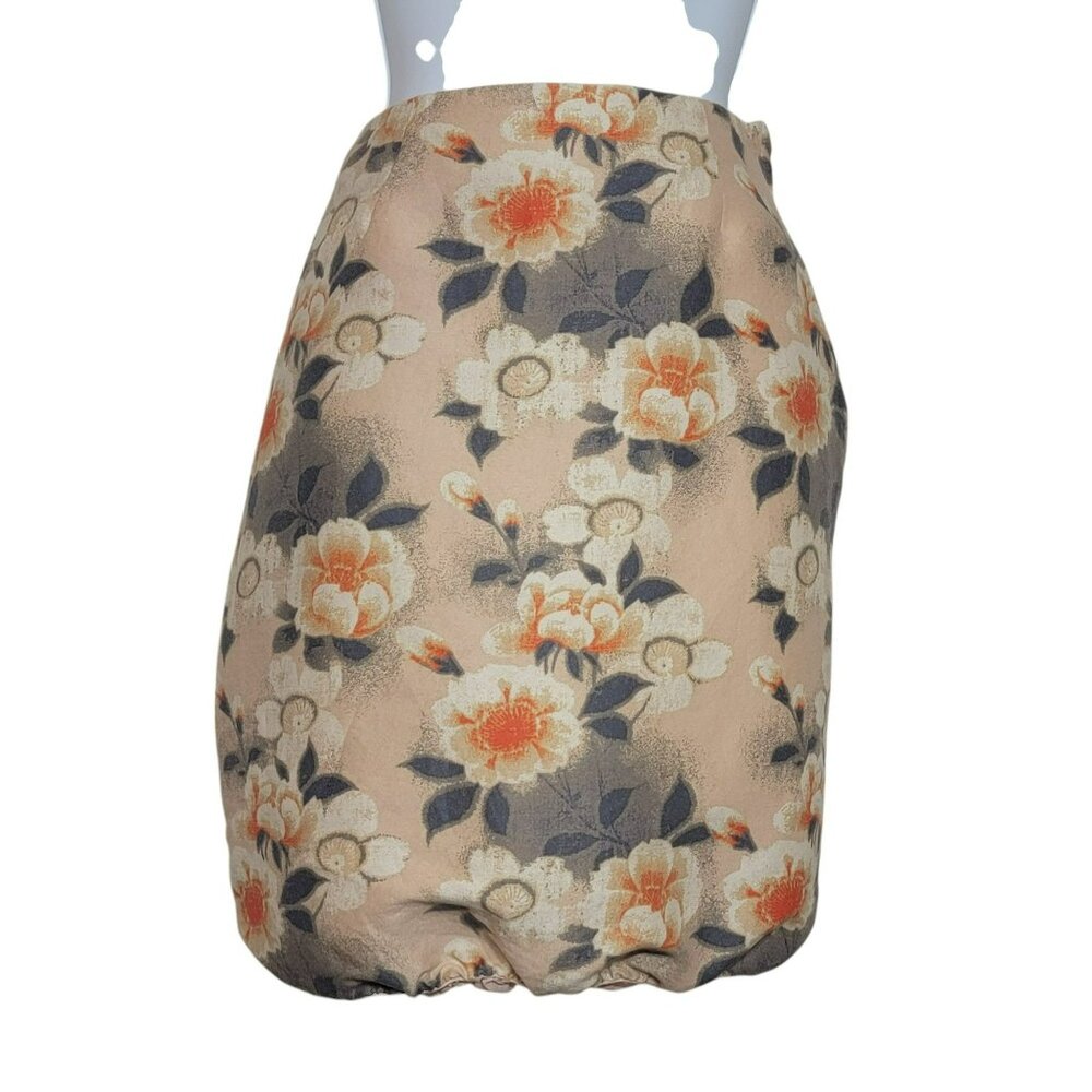 H&M Bubble Skirt, Women 8, Peach, Gray & Cream Floral, Organic Cotton & Silk,GUC